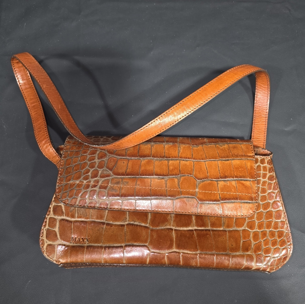 Maxx New York Tan Crocodile Pattern Shoulder Bag